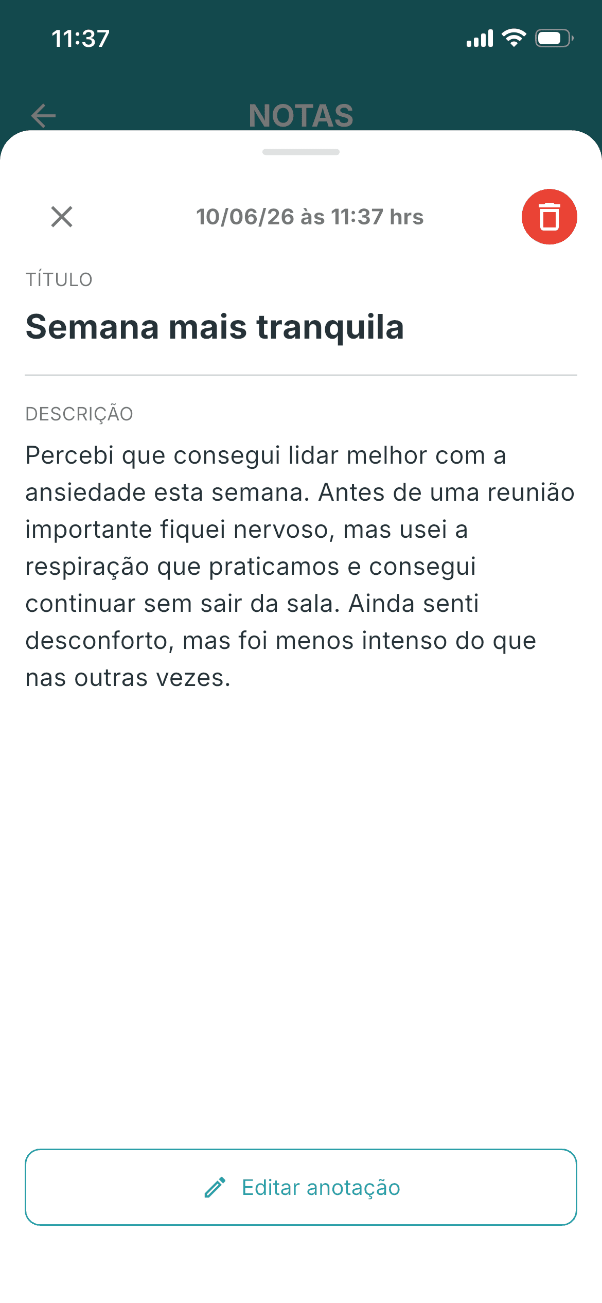 Tela de Anotações do app EugenioLab