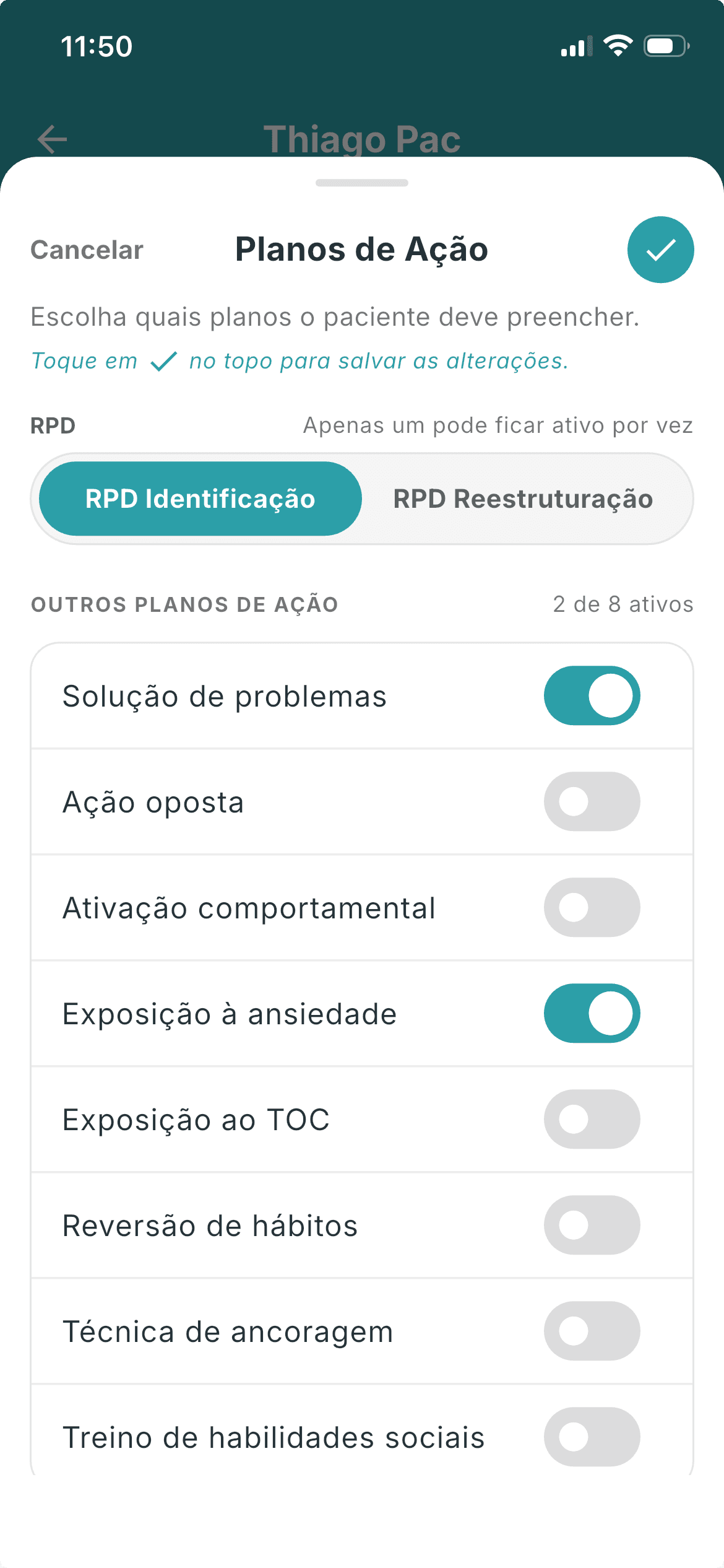 Tela de Planos de Ação do app EugenioLab