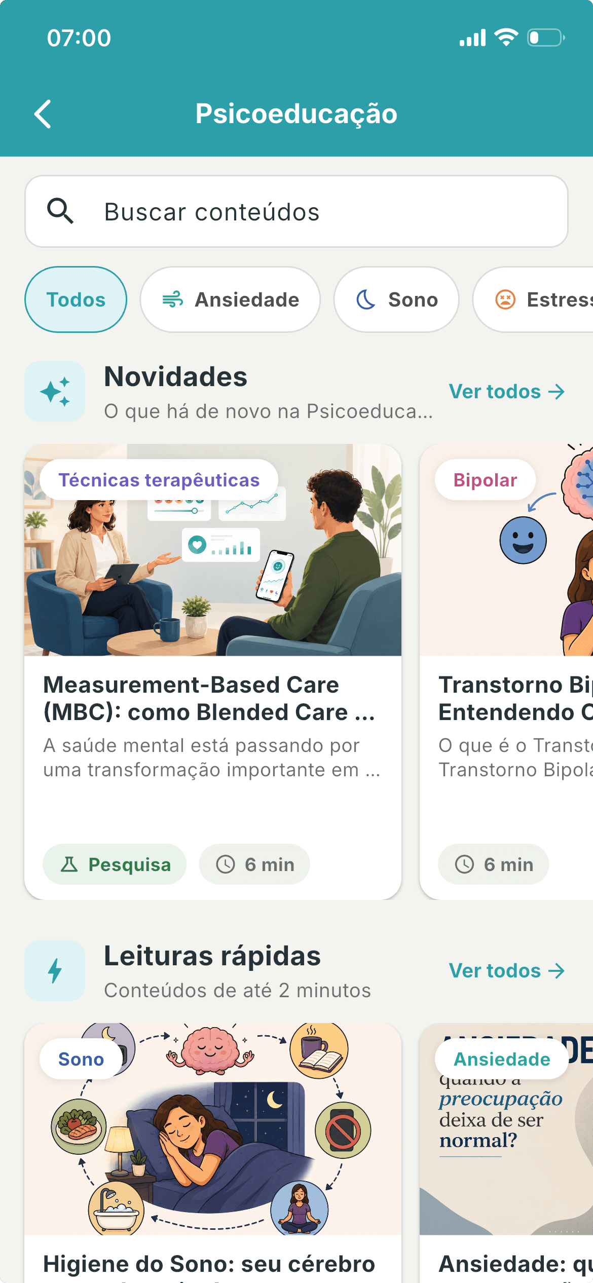 Tela de Psicoeducação do app EugenioLab
